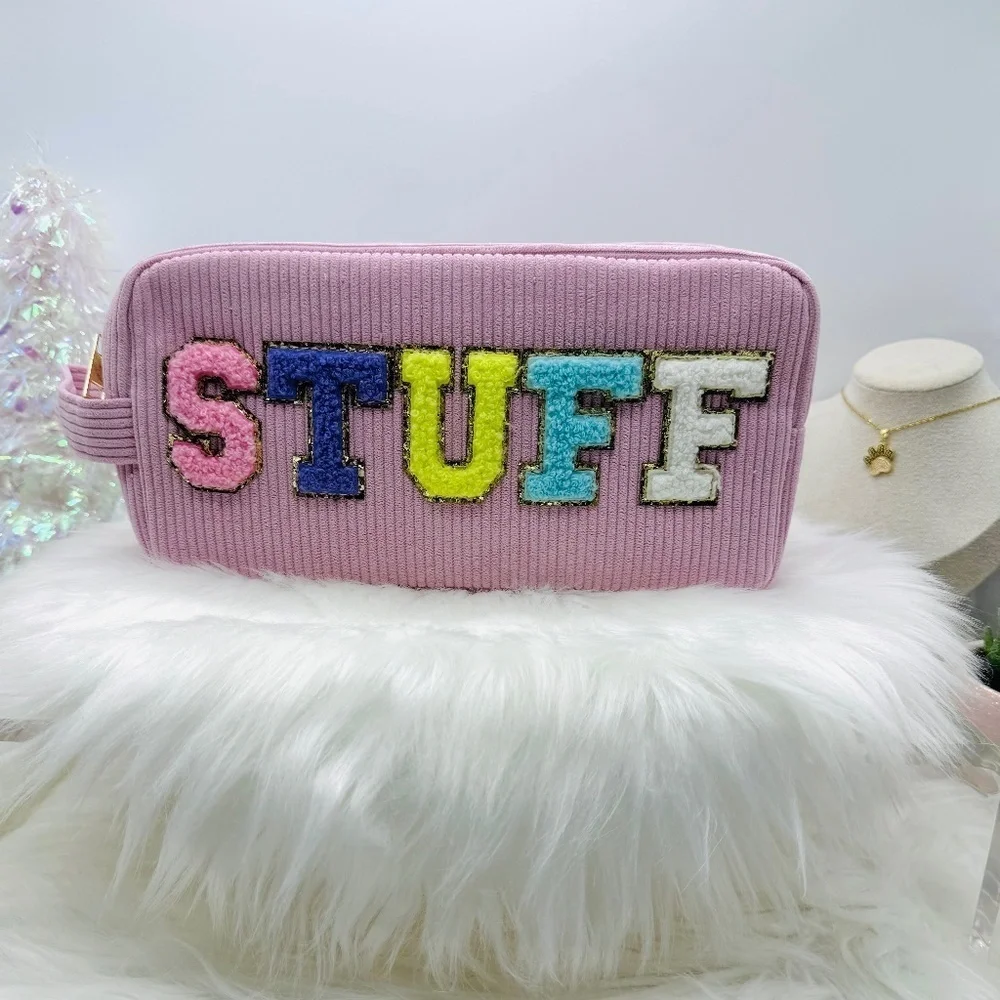Pink Corduroy Cosmetic or Accessories Bag
